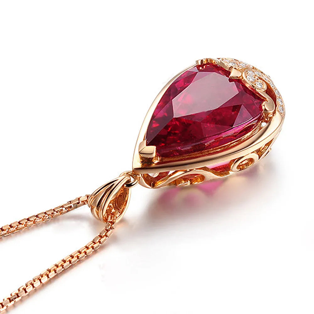 Vintage Red Crystal Ruby Gemstone Diamond Pendant Necklace Choker
