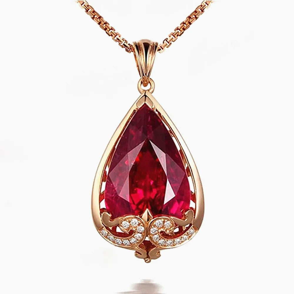 Vintage Red Crystal Ruby Gemstone Diamond Pendant Necklace Choker