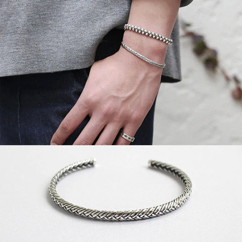 Vintage Indian Silver 925 Cuff Bracelets for Women Girls