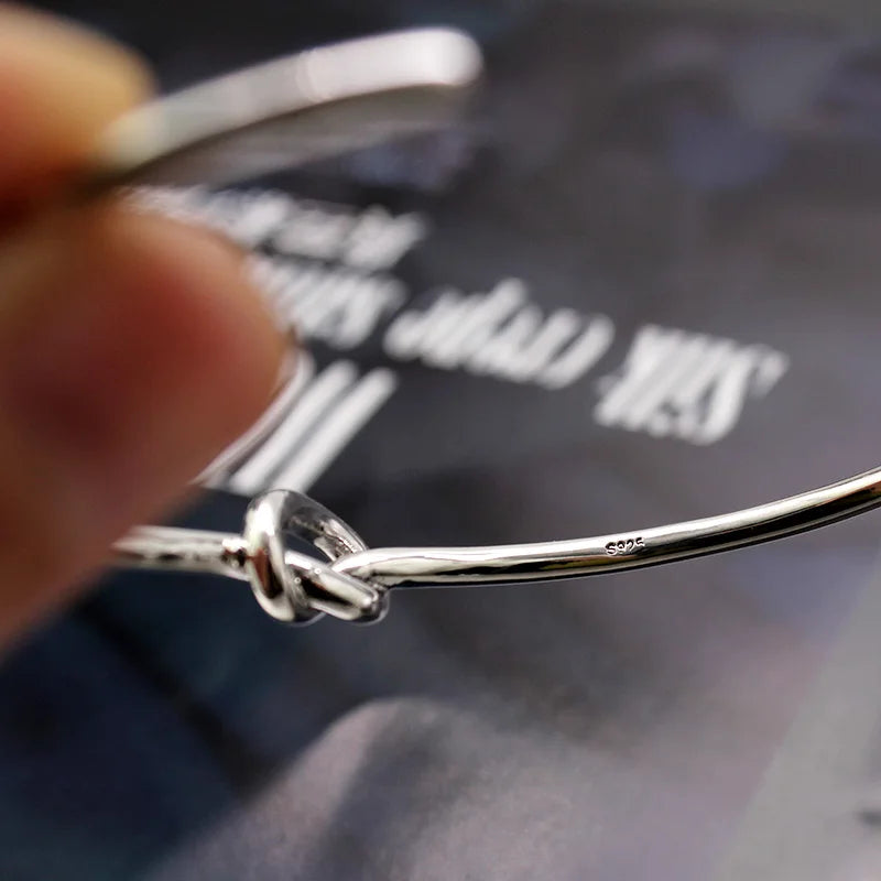 Vintage Retro Silver S925 Knot Cuff Bracelet for Women