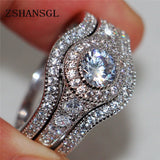 Vintage Pave Setting Zircon Engagement Wedding Band Rings Set Sterling Silver