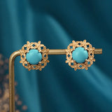 Vintage Turquoise Inlaid Flower Ear Studs