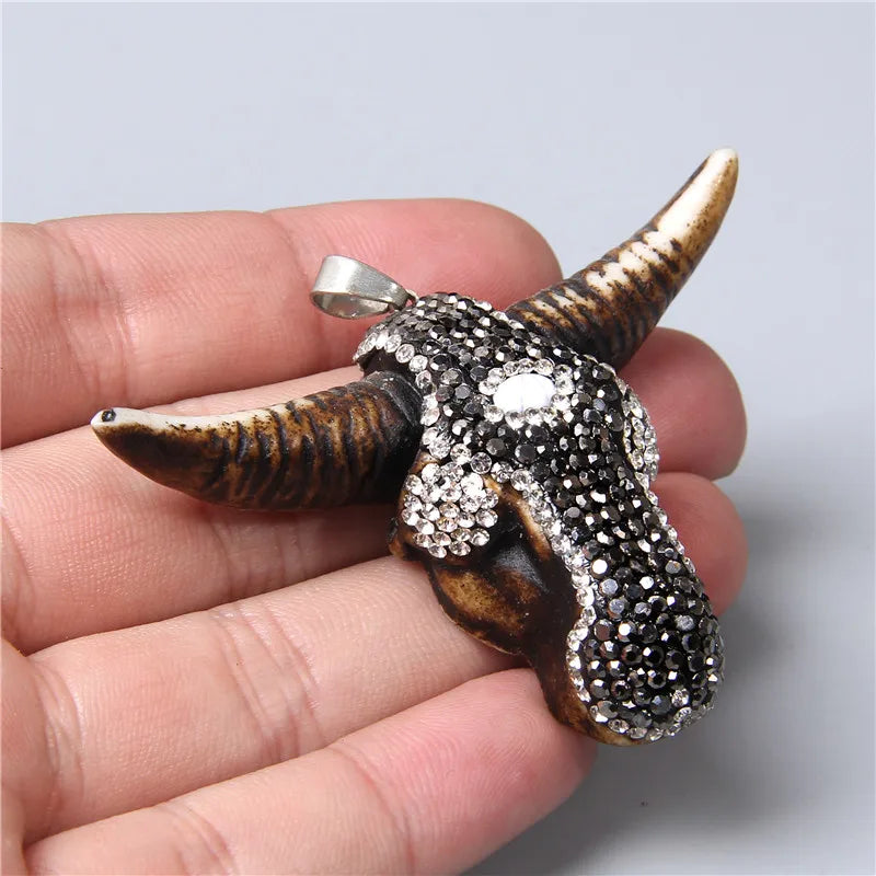 Vintage Cow Bone Head Bracelet Necklace Pendant Retro Men Women Gift