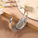 Vintage Silver Inlaid Natural Hetian Jade Flower Hollow Bangles for Women