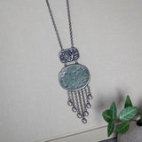 Antique Silver Inlaid Jade Bamboo Tassel Necklace Pendant