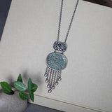 Vintage Silver Inlaid Wealthy Jade Bamboo Hollowed Out Tassel Necklace