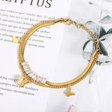 Vintage Shell Butterfly Bracelet 316L Stainless Steel Charm Chain Bangle
