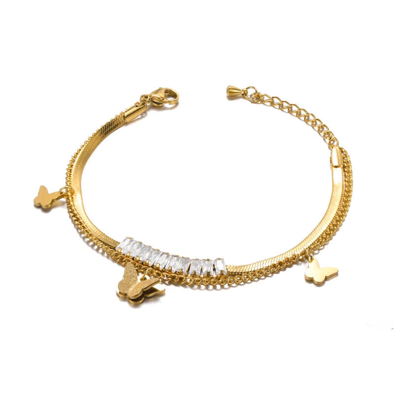 Vintage Shell Butterfly Bracelet 316L Stainless Steel Charm Chain Bangle