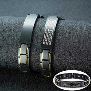 Men's Stainless Steel Magnetic ID Bracelet Cross Engraved