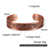 Copper Flower Leaf Cuff Magnetic Bracelet Adjustable Bangle
