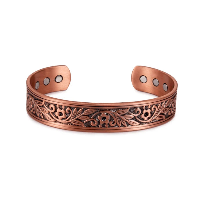 Copper Flower Leaf Cuff Magnetic Bracelet Adjustable Bangle