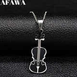 Violin Stainless Steel Necklace Music Enamel Chain Jewelry