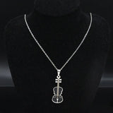 Violin Stainless Steel Necklace Music Enamel Chain Jewelry
