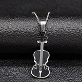 Violin Stainless Steel Necklace Music Enamel Chain Jewelry