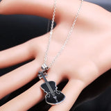 Violin Stainless Steel Necklace Music Enamel Chain Jewelry