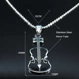 Violin Stainless Steel Necklace Music Enamel Chain Jewelry