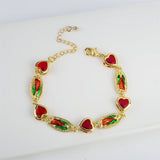 Virgin Mary Heart Bracelet Women Tennis CZ Crystal Green Pink Charm Jewelry
