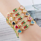 Virgin Mary Heart Bracelet Women Tennis CZ Crystal Green Pink Charm Jewelry