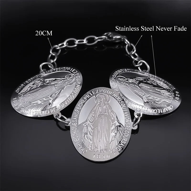 Virgin Mary Pendant Bracelets Stainless Steel Catholic Our Lady Medals Charm