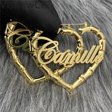 VishowCo Personalized Stainless Steel Heart Name Bamboo Earrings