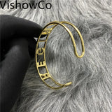 VishowCo Crystal Hollow Name Bangle Bracelet Personalized Rhinestone