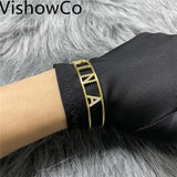 VishowCo Crystal Hollow Name Bangle Bracelet Personalized Rhinestone