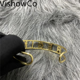 VishowCo Crystal Hollow Name Bangle Bracelet Personalized Rhinestone