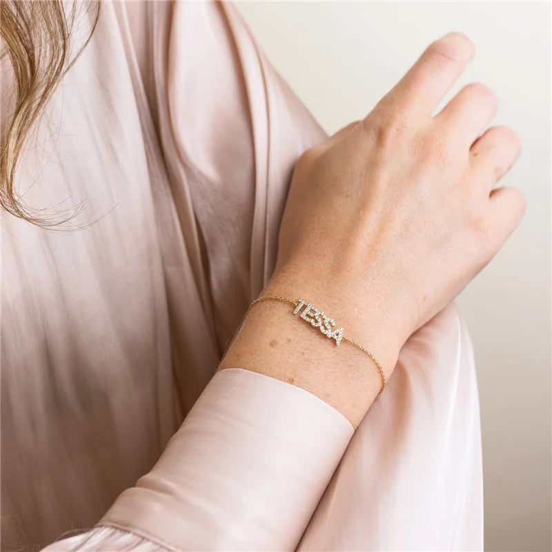 VishowCo Crystal Pendant Name Bracelet Stainless Steel Zircon Letter Pendant