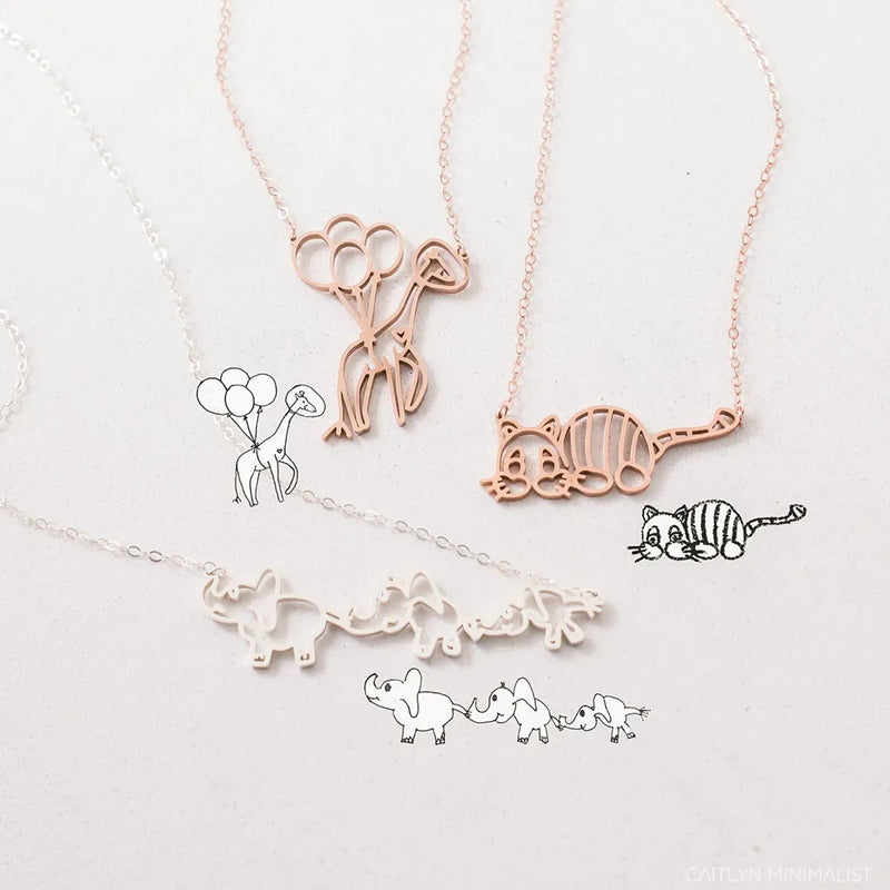 VishowCo Kids Drawing Necklace Personalized Child Artwork Chain Jewelry