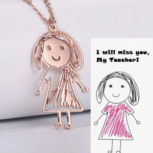 VishowCo Children's Hand Drawing Pendant Engraved Necklace