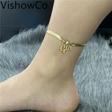 VishowCo Name Anklet Stainless Steel Chain Foot Beach Jewelry Gift