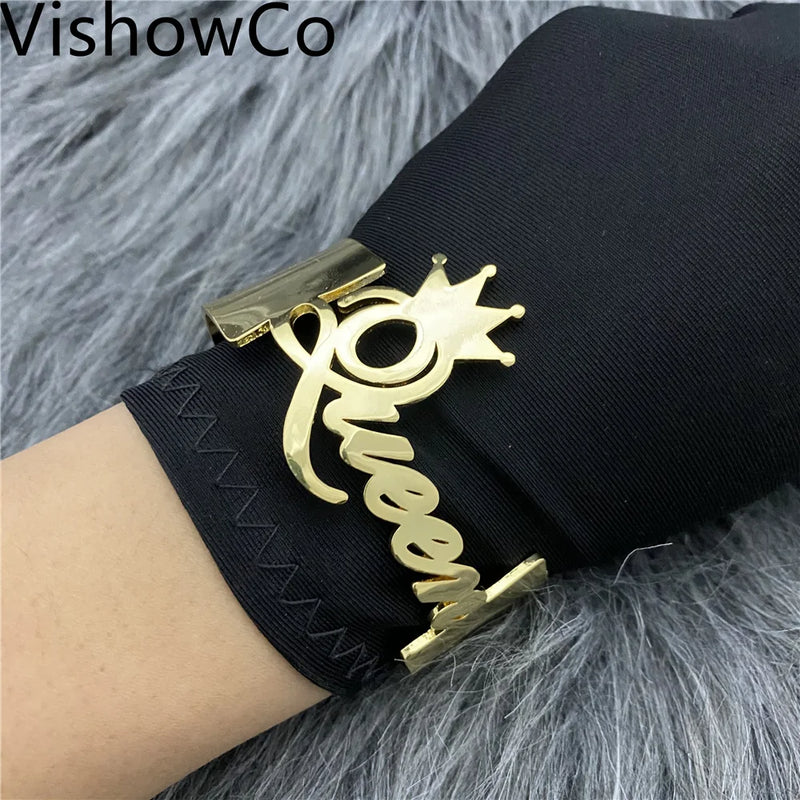 VishowCo Name Bangle Stainless Steel Adjustable Bracelet Jewelry