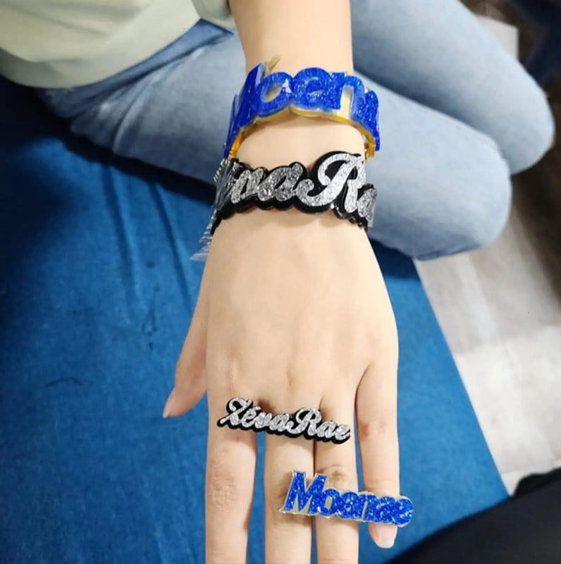 VishowCo Name Bracelet Bangle Set Personalized