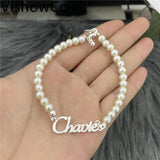 VishowCo Personalized Name Bracelet with Pearl Chain