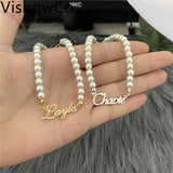 VishowCo Personalized Name Bracelet with Pearl Chain
