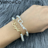 VishowCo Personalized Name Bracelet with Pearl Chain