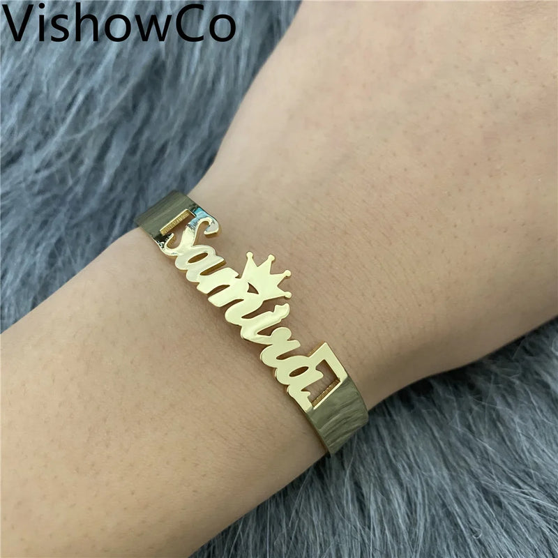 VishowCo Name Bracelet Personalized Stainless Steel Nameplate Bracelets