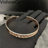 VishowCo Name Bracelet Stainless Steel Old English Font Nameplate Bangle
