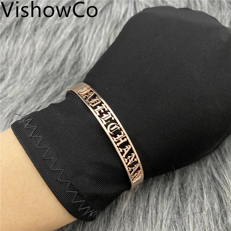 VishowCo Name Bracelet Stainless Steel Old English Font Nameplate Bangle