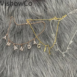 VishowCo Name Necklace Personalized Stainless Steel Choker Name Zircon Pendant