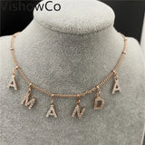 VishowCo Name Necklace Personalized Stainless Steel Choker Name Zircon Pendant
