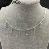VishowCo Name Necklace Personalized Stainless Steel Choker Name Zircon Pendant