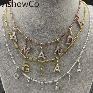VishowCo Name Necklace Personalized Stainless Steel Choker Name Zircon Pendant