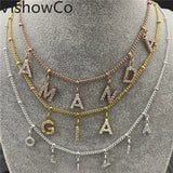 VishowCo Name Necklace Personalized Stainless Steel Choker Name Zircon Pendant
