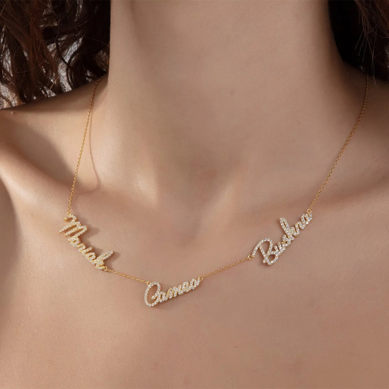 VishowCo Name Necklace Personalized Diamond Pendant Necklace