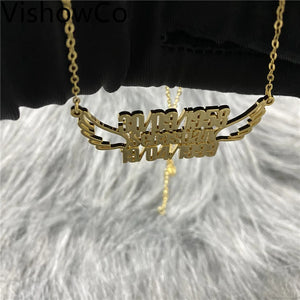 VishowCo Name Necklaces Pendants Stainless Steel Nameplate Necklace