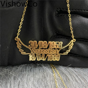 VishowCo Name Necklaces Pendants Stainless Steel Nameplate Necklace