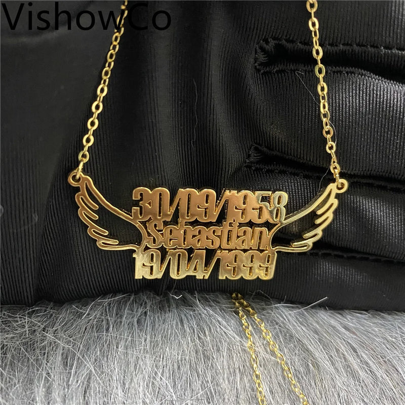 VishowCo Name Necklaces Pendants Stainless Steel Nameplate Necklace