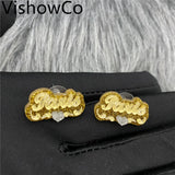 VishowCo Name Stud Earrings Personalized Nameplate acrylic laser stud earrings