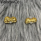 VishowCo Name Stud Earrings Personalized Nameplate acrylic laser stud earrings